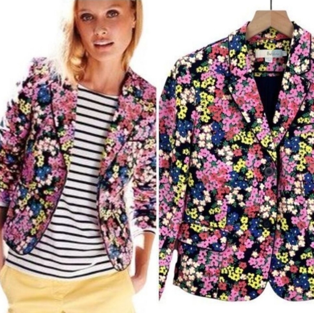 Boden Floral Blazer in Pink, Yellow, Blue & Black